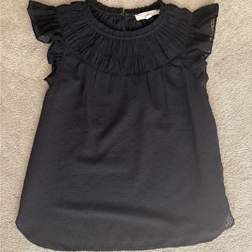 LOFT Black Ruffle Sleeveless Top
